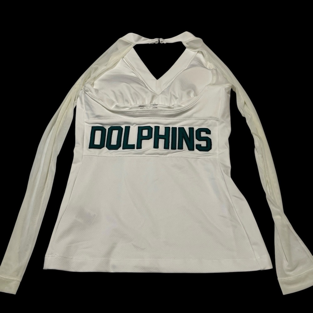 Miami Dophins All Sport Couture White Jersey Knit Mesh Slv Open Back S Football